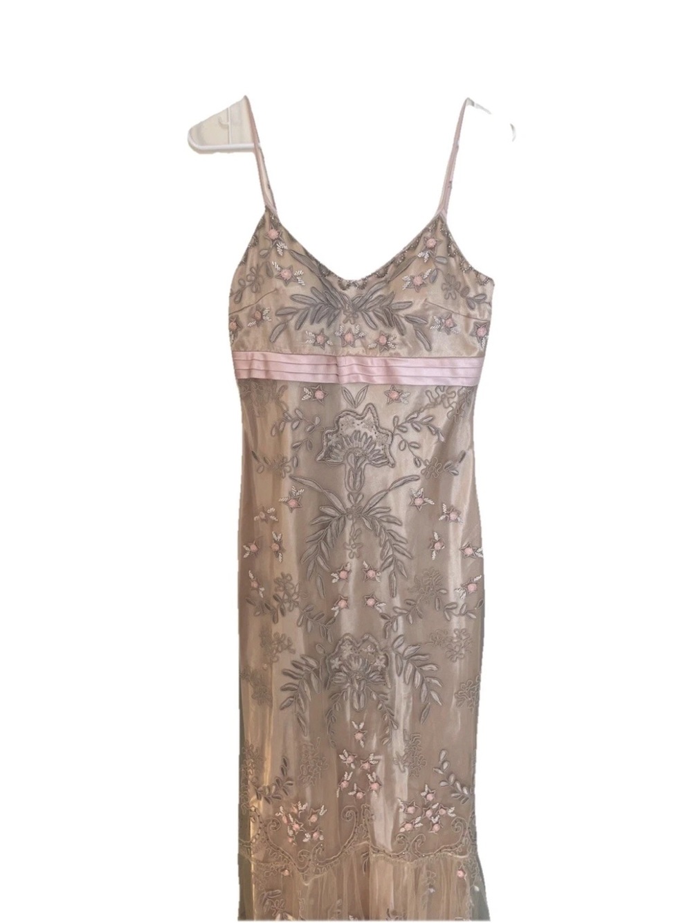 Sue Wong  Nocturne VTG Mermaid Slip Dress Mesh Overlay Champagne & Rose Pink - Picture 8 of 9